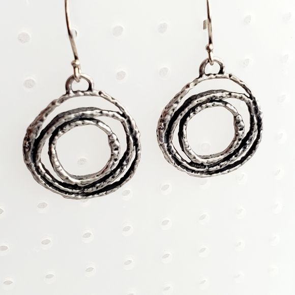 Megiddo Israel Oxidized Sterling Silver Drop Earrings Brutalist Abstract - Picture 4 of 11